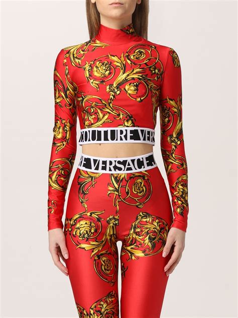 supreme versace red white top slobby|Versace cropped tops.